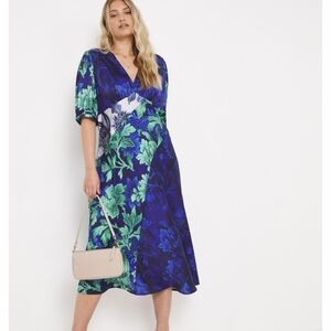 Hope & Ivy Satin Patchwork Print Floral Midi Dress